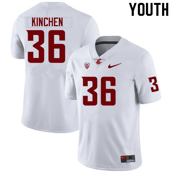 Youth #36 Kasen Kinchen Washington State Cougars College Football Jerseys Sale-White - Click Image to Close